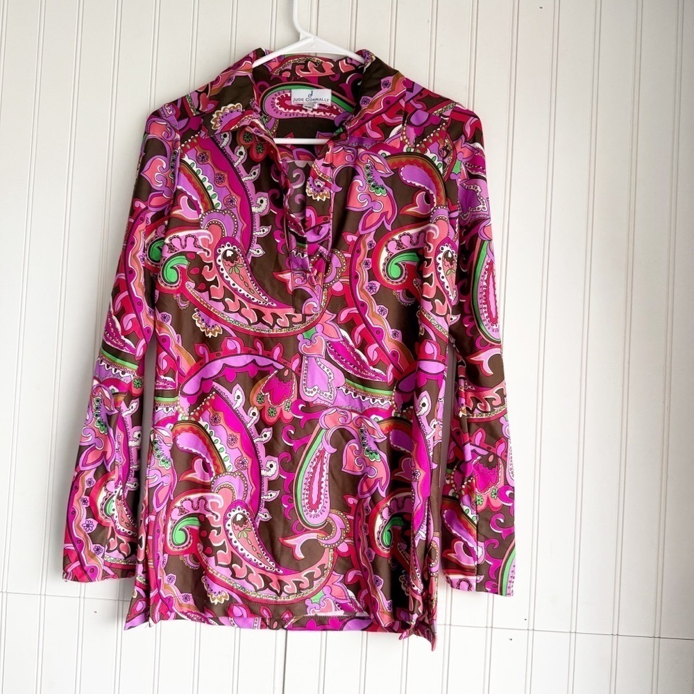 Jude Connally Size XS Brown Purple Paisley Hadley Tunic Top Blouse in Jude Cloth